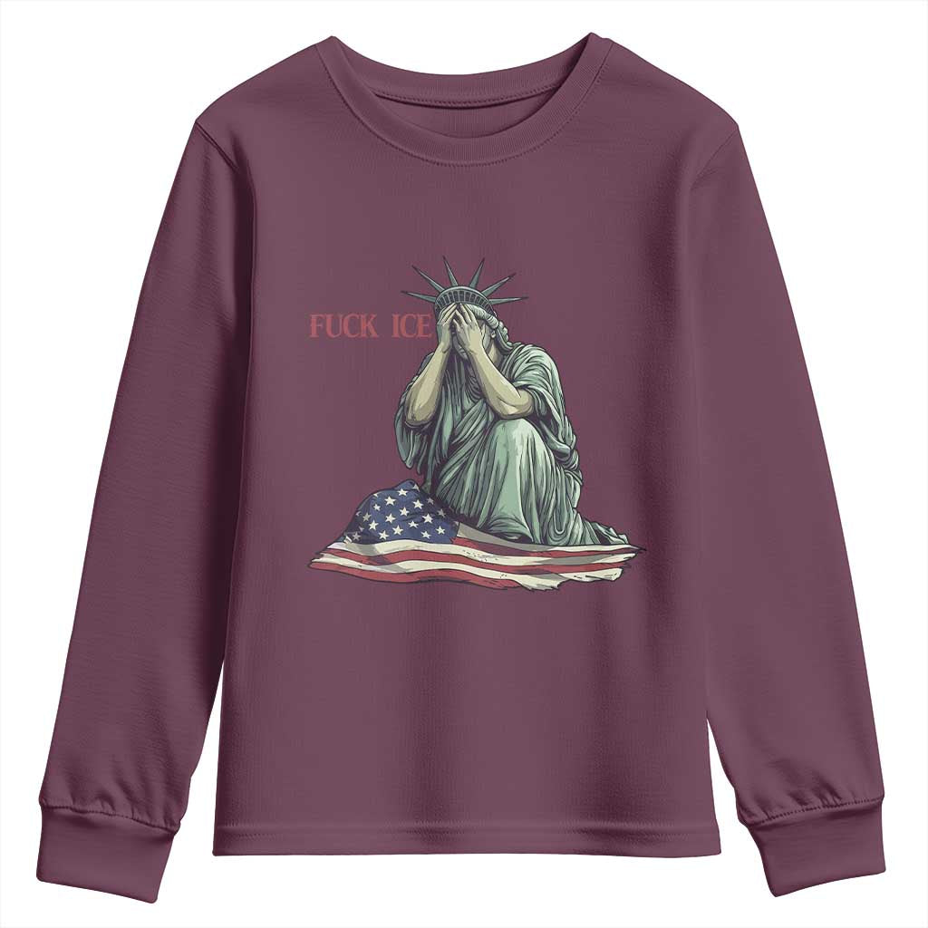 Statue of Liberty Anti ICE Deportation Human Rights Protest Youth Sweatshirt TS14 Maroon Print Your Wear