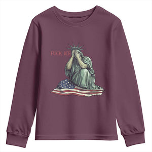 Statue of Liberty Anti ICE Deportation Human Rights Protest Youth Sweatshirt TS14 Maroon Print Your Wear