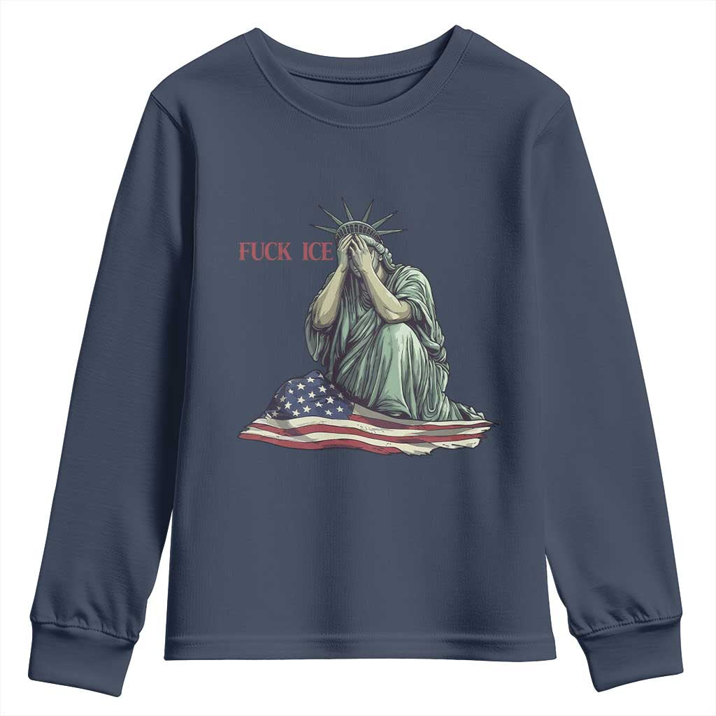 Statue of Liberty Anti ICE Deportation Human Rights Protest Youth Sweatshirt TS14 Navy Print Your Wear
