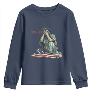 Statue of Liberty Anti ICE Deportation Human Rights Protest Youth Sweatshirt TS14 Navy Print Your Wear