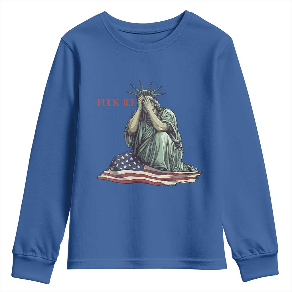Statue of Liberty Anti ICE Deportation Human Rights Protest Youth Sweatshirt TS14 Royal Blue Print Your Wear