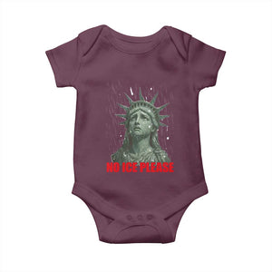 No Ice Please Baby Onesie Statue of Liberty Crying Anti ICE Deportation Human Rights TS14 Maroon Print Your Wear