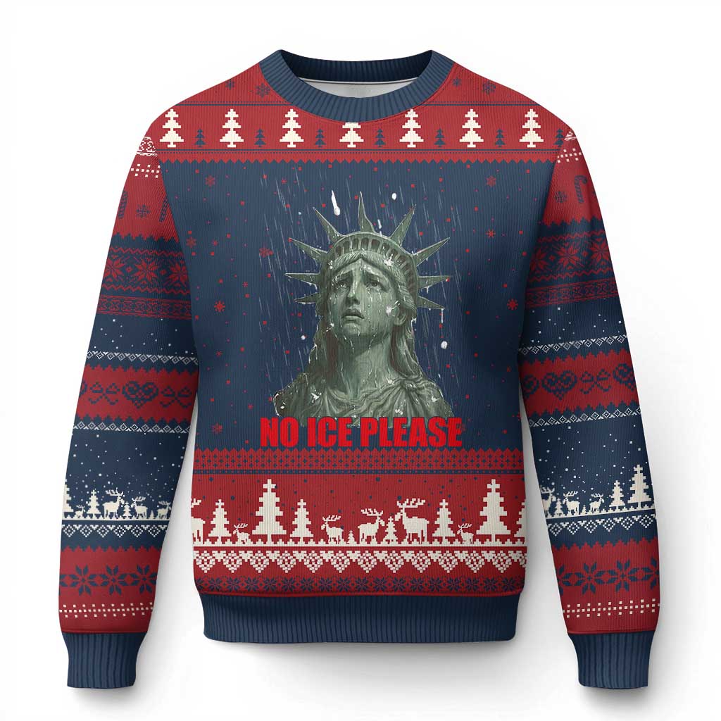 No Ice Please Ugly Christmas Sweater Statue of Liberty Crying Anti ICE Deportation Human Rights TS14 Navy Red Print Your Wear