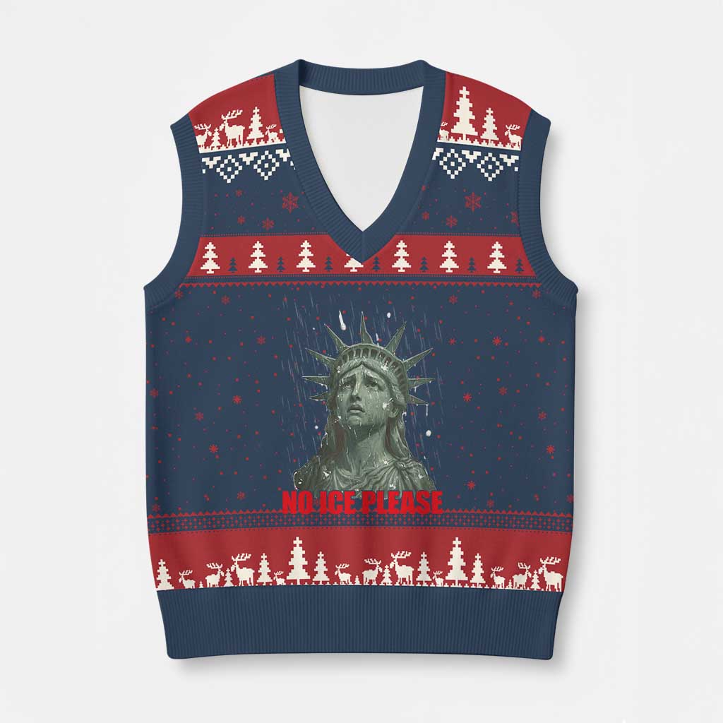No Ice Please V-Neck Knit Sweater Vest Statue of Liberty Crying Anti ICE Deportation Human Rights TS14 Navy Red Print Your Wear