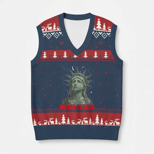 No Ice Please V-Neck Knit Sweater Vest Statue of Liberty Crying Anti ICE Deportation Human Rights TS14 Navy Red Print Your Wear