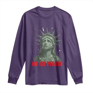 No Ice Please Long Sleeve Shirt Statue of Liberty Crying Anti ICE Deportation Human Rights TS14 Purple Print Your Wear