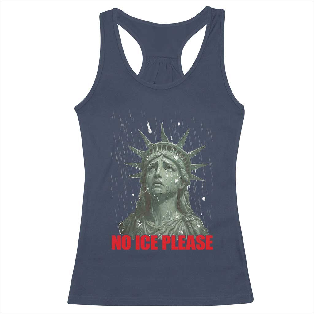 No Ice Please Racerback Tank Top Statue of Liberty Crying Anti ICE Deportation Human Rights TS14 Navy Print Your Wear