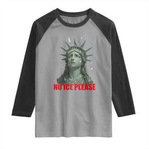 No Ice Please Raglan Shirt Statue of Liberty Crying Anti ICE Deportation Human Rights TS14 Sport Gray Black Print Your Wear