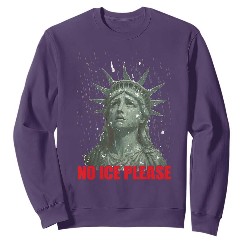 No Ice Please Sweatshirt Statue of Liberty Crying Anti ICE Deportation Human Rights TS14 Purple Print Your Wear