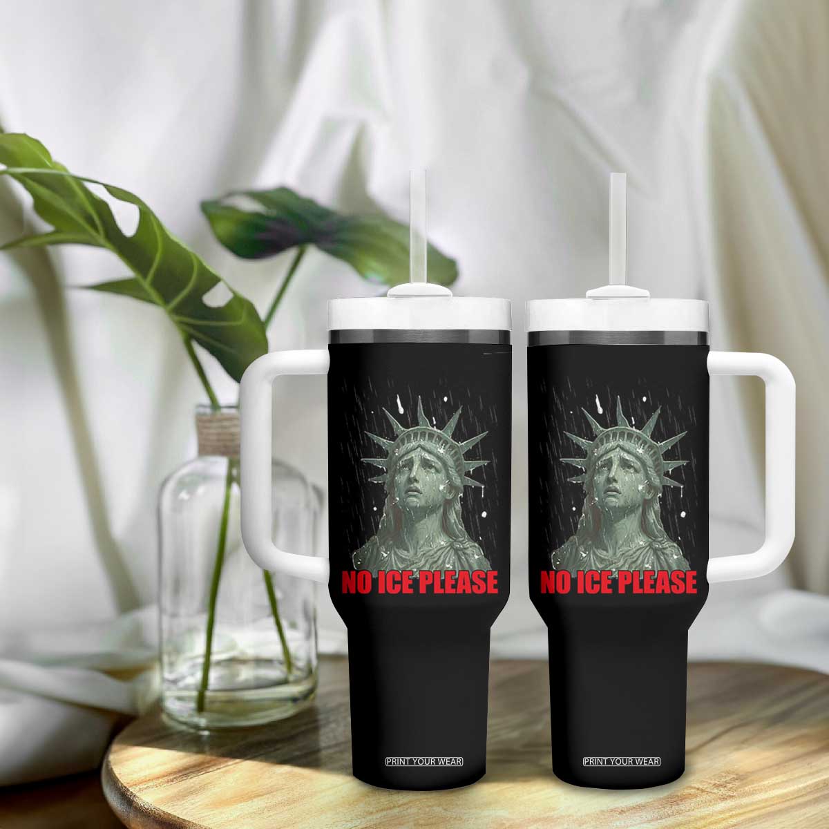 No Ice Please Tumbler With Handle Statue of Liberty Crying Anti ICE Deportation Human Rights TS14 Print Your Wear