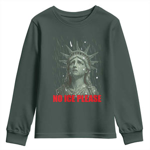 No Ice Please Youth Sweatshirt Statue of Liberty Crying Anti ICE Deportation Human Rights TS14 Dark Forest Green Print Your Wear