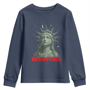 No Ice Please Youth Sweatshirt Statue of Liberty Crying Anti ICE Deportation Human Rights TS14 Navy Print Your Wear