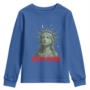 No Ice Please Youth Sweatshirt Statue of Liberty Crying Anti ICE Deportation Human Rights TS14 Royal Blue Print Your Wear