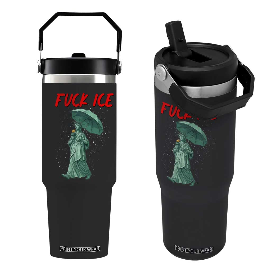 Statue of Liberty Crying Anti ICE Protest Meme Flip Straw Tumbler TS14 One Size: 30 oz Black Print Your Wear