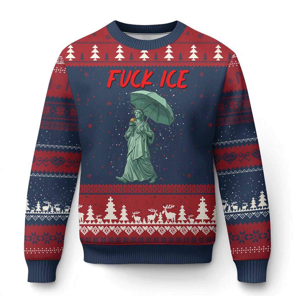 Statue of Liberty Crying Anti ICE Protest Meme Ugly Christmas Sweater TS14 Navy Red Print Your Wear