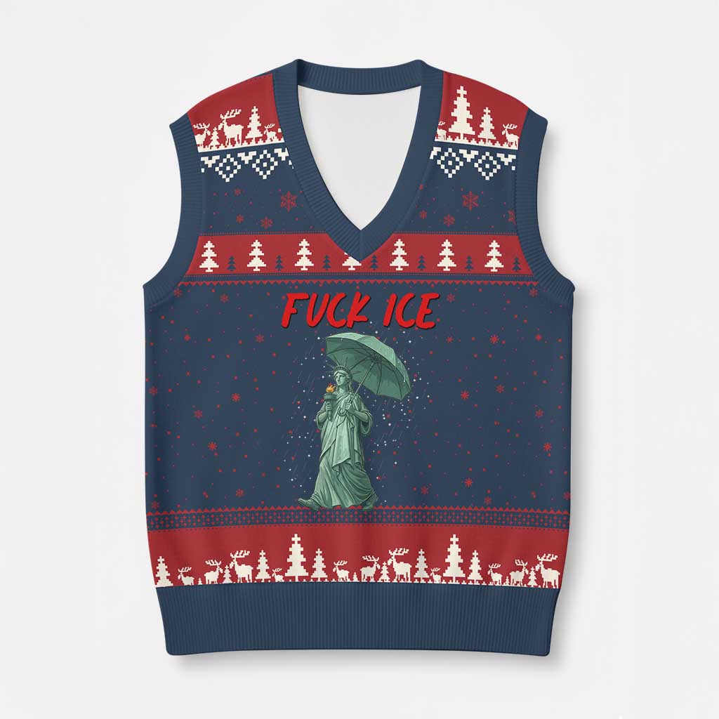 Statue of Liberty Crying Anti ICE Protest Meme V-Neck Knit Sweater Vest TS14 Navy Red Print Your Wear