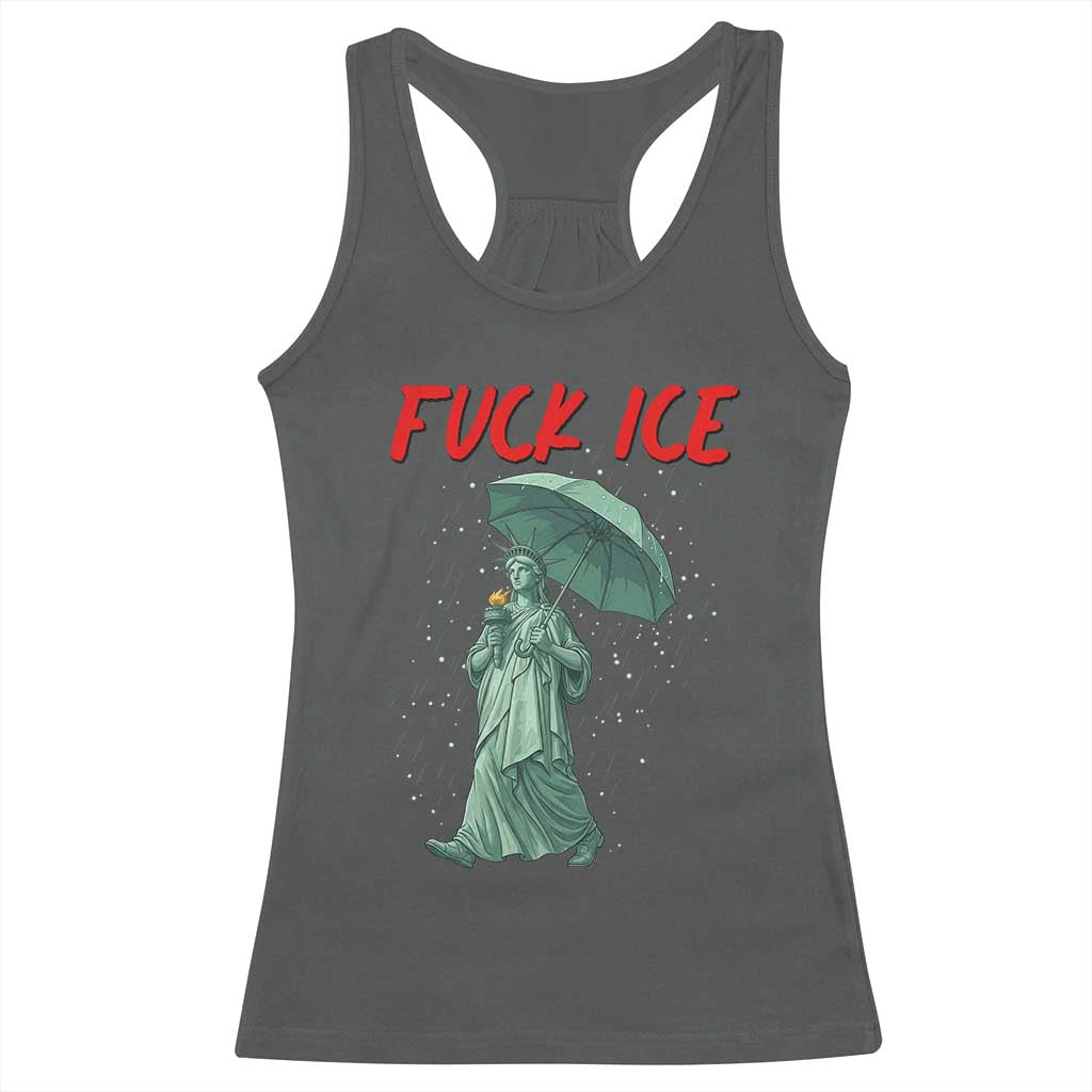 Statue of Liberty Crying Anti ICE Protest Meme Racerback Tank Top TS14 Dark Heather Print Your Wear