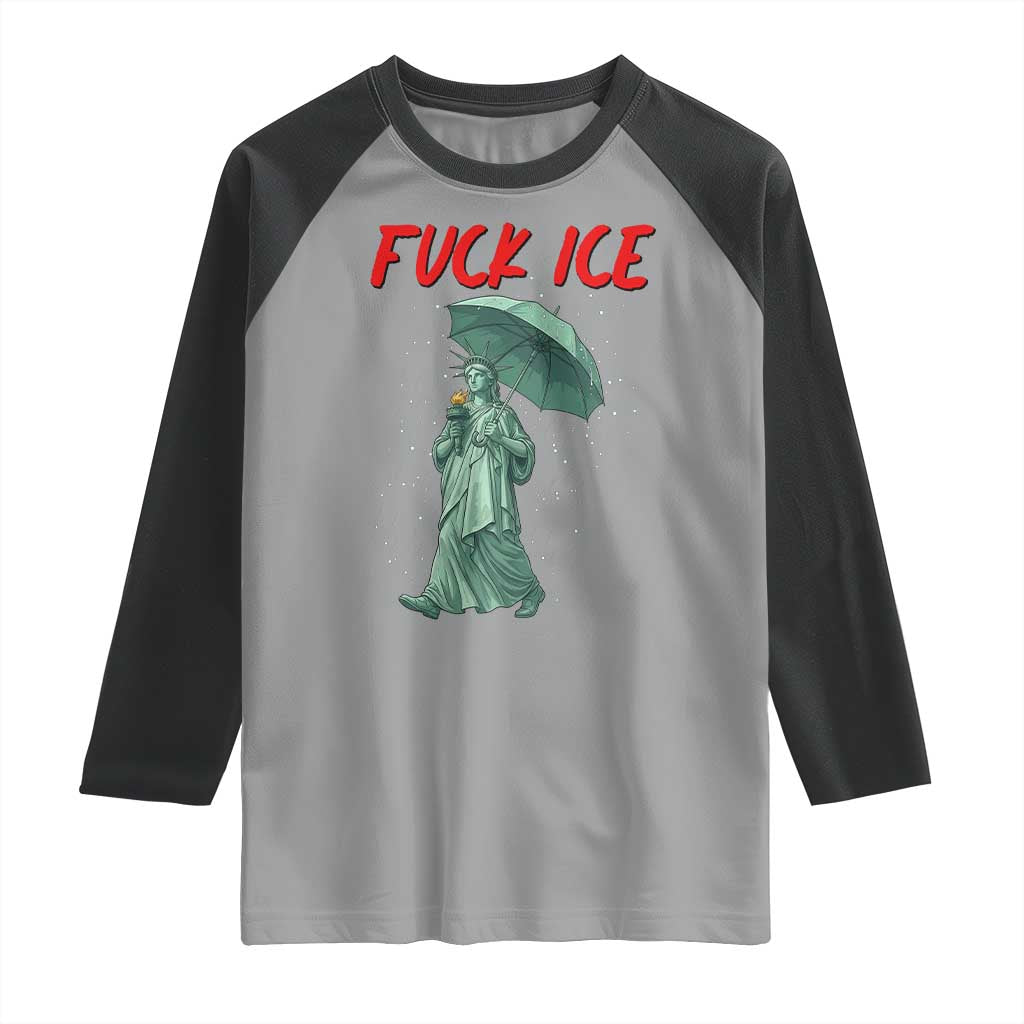 Statue of Liberty Crying Anti ICE Protest Meme Raglan Shirt TS14 Sport Gray Black Print Your Wear