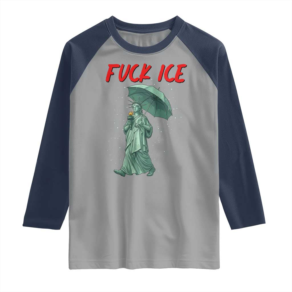 Statue of Liberty Crying Anti ICE Protest Meme Raglan Shirt TS14 Sport Gray Navy Print Your Wear