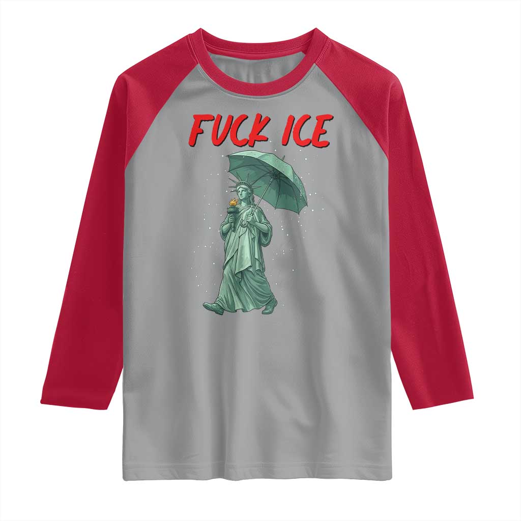 Statue of Liberty Crying Anti ICE Protest Meme Raglan Shirt TS14 Sport Gray Red Print Your Wear