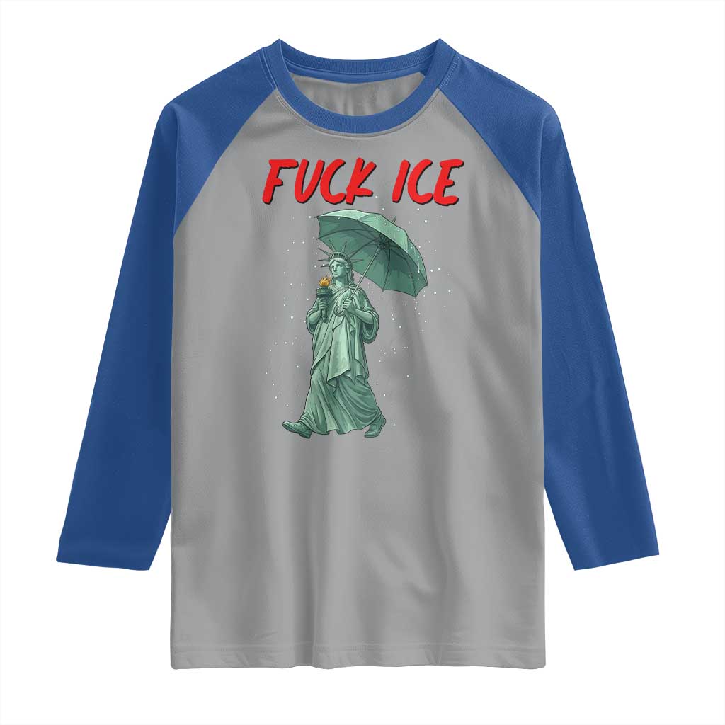 Statue of Liberty Crying Anti ICE Protest Meme Raglan Shirt TS14 Sport Gray Royal Print Your Wear