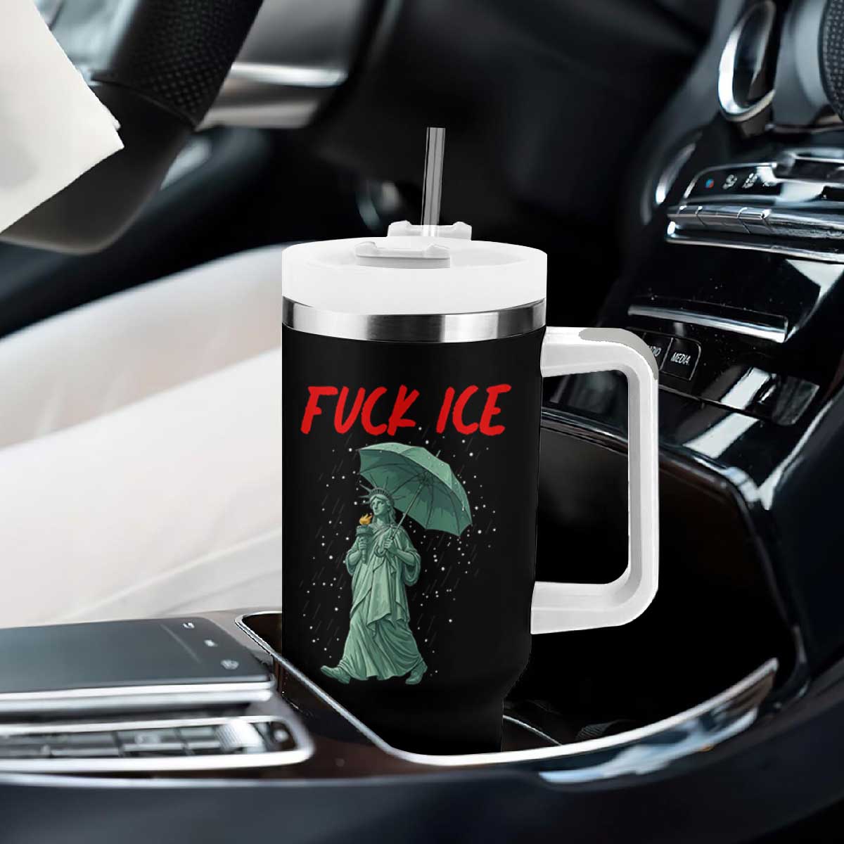 Statue of Liberty Crying Anti ICE Protest Meme Tumbler With Handle TS14 Print Your Wear