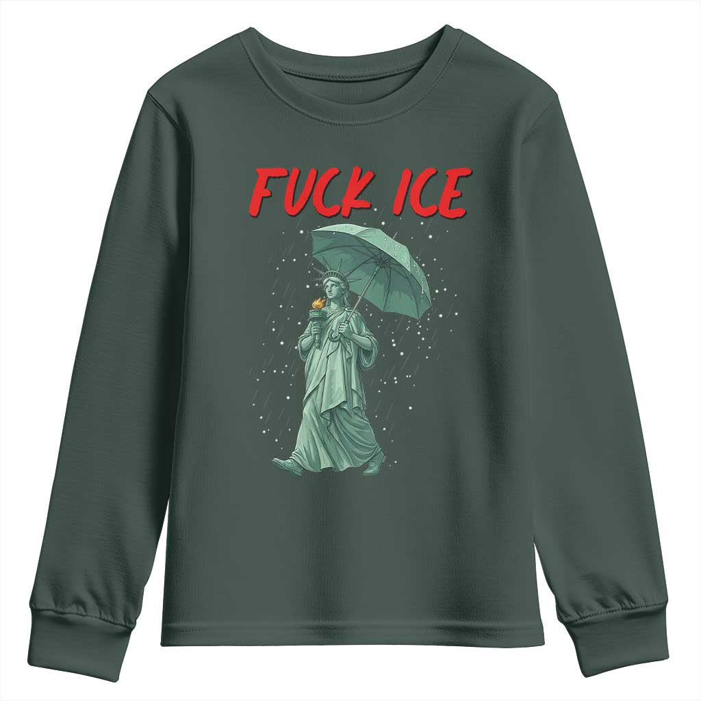 Statue of Liberty Crying Anti ICE Protest Meme Youth Sweatshirt TS14 Dark Forest Green Print Your Wear