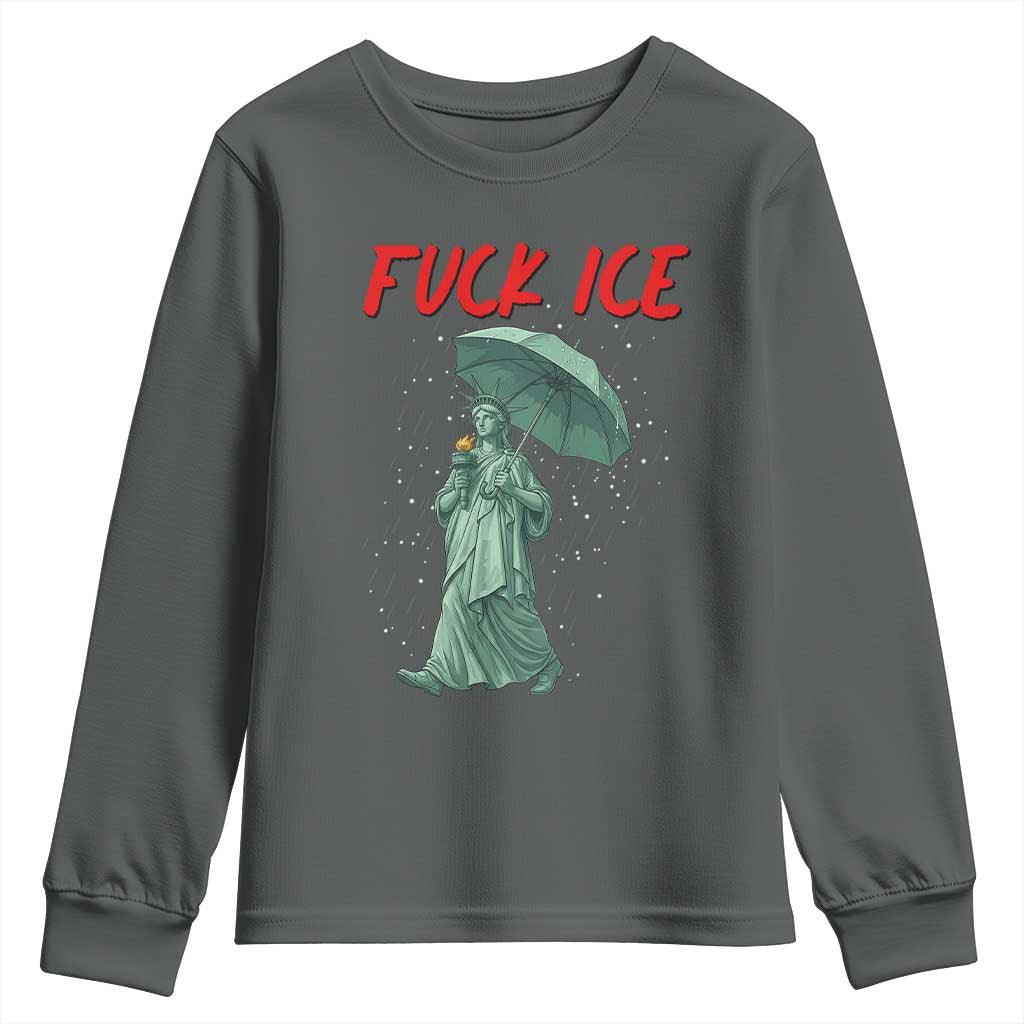 Statue of Liberty Crying Anti ICE Protest Meme Youth Sweatshirt TS14 Dark Heather Print Your Wear