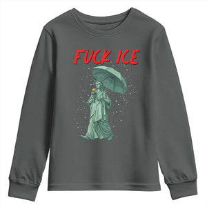 Statue of Liberty Crying Anti ICE Protest Meme Youth Sweatshirt TS14 Dark Heather Print Your Wear