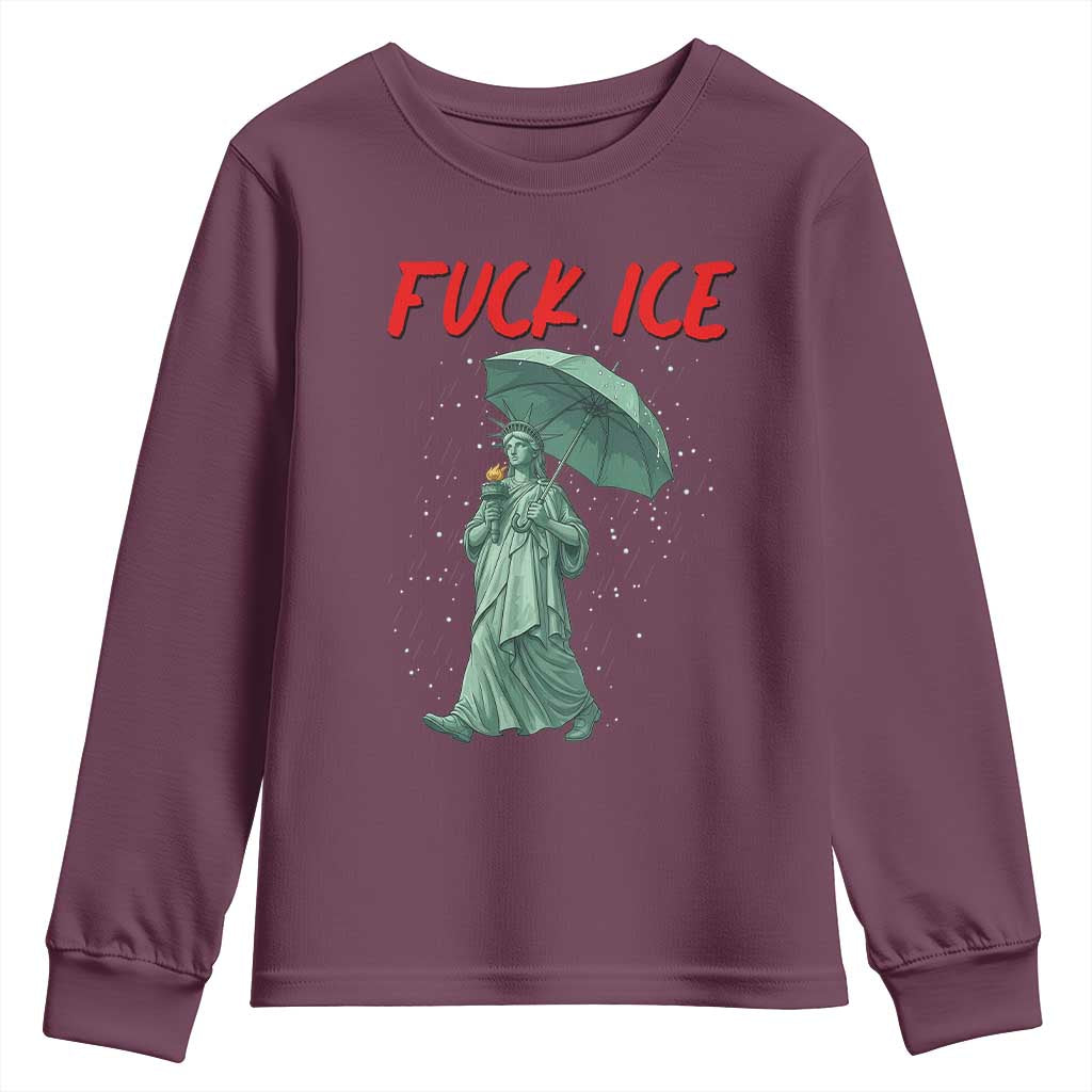 Statue of Liberty Crying Anti ICE Protest Meme Youth Sweatshirt TS14 Maroon Print Your Wear