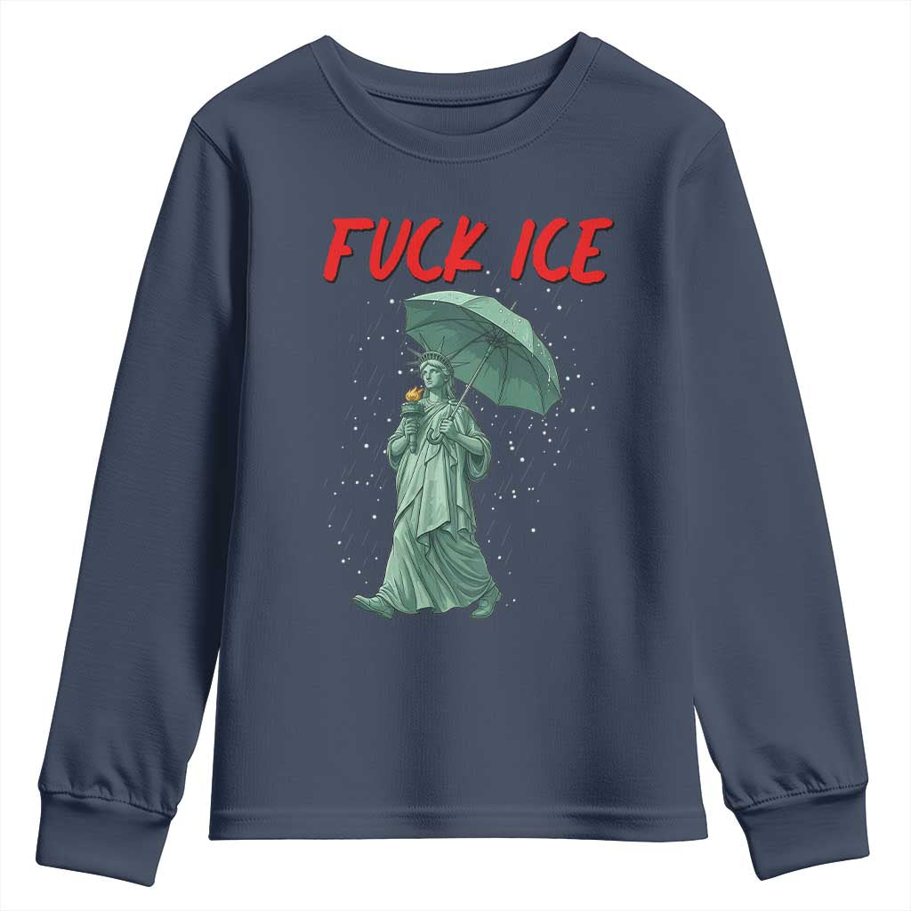 Statue of Liberty Crying Anti ICE Protest Meme Youth Sweatshirt TS14 Navy Print Your Wear