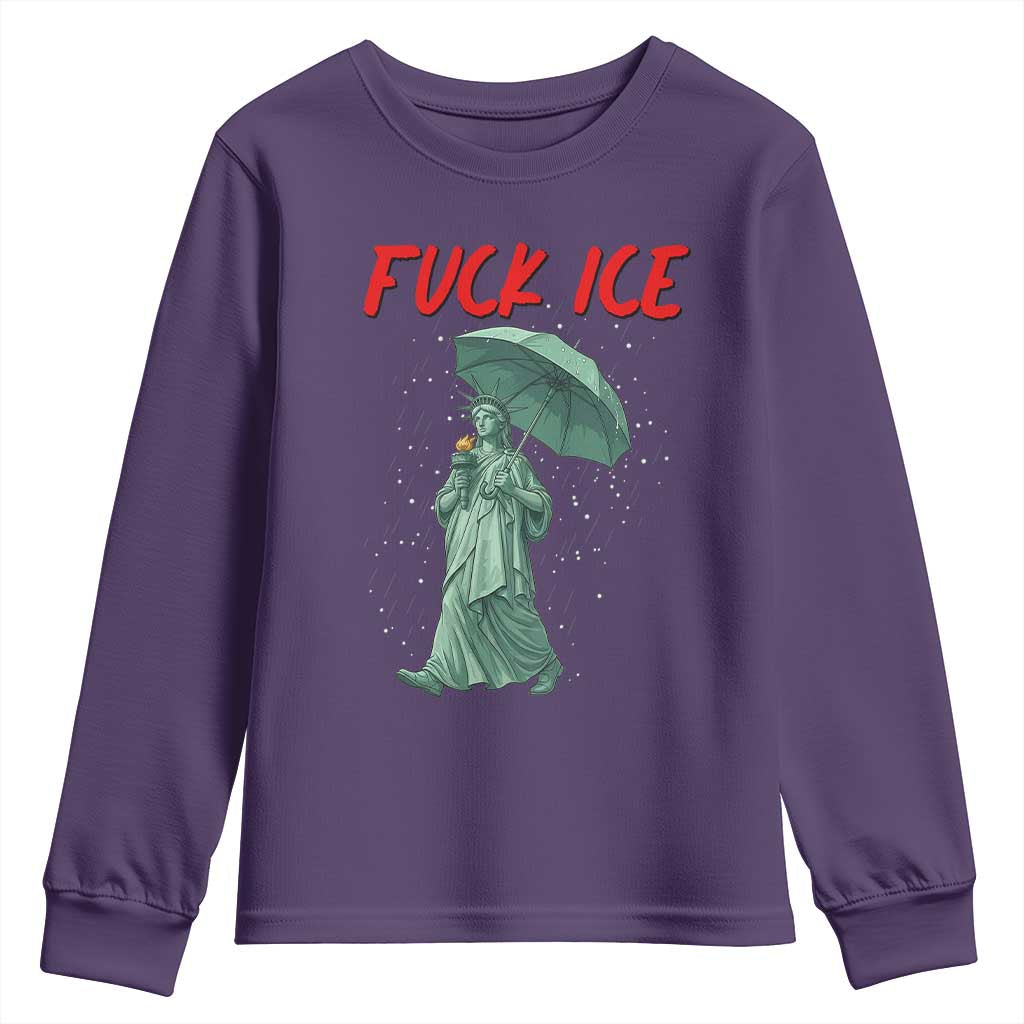 Statue of Liberty Crying Anti ICE Protest Meme Youth Sweatshirt TS14 Purple Print Your Wear
