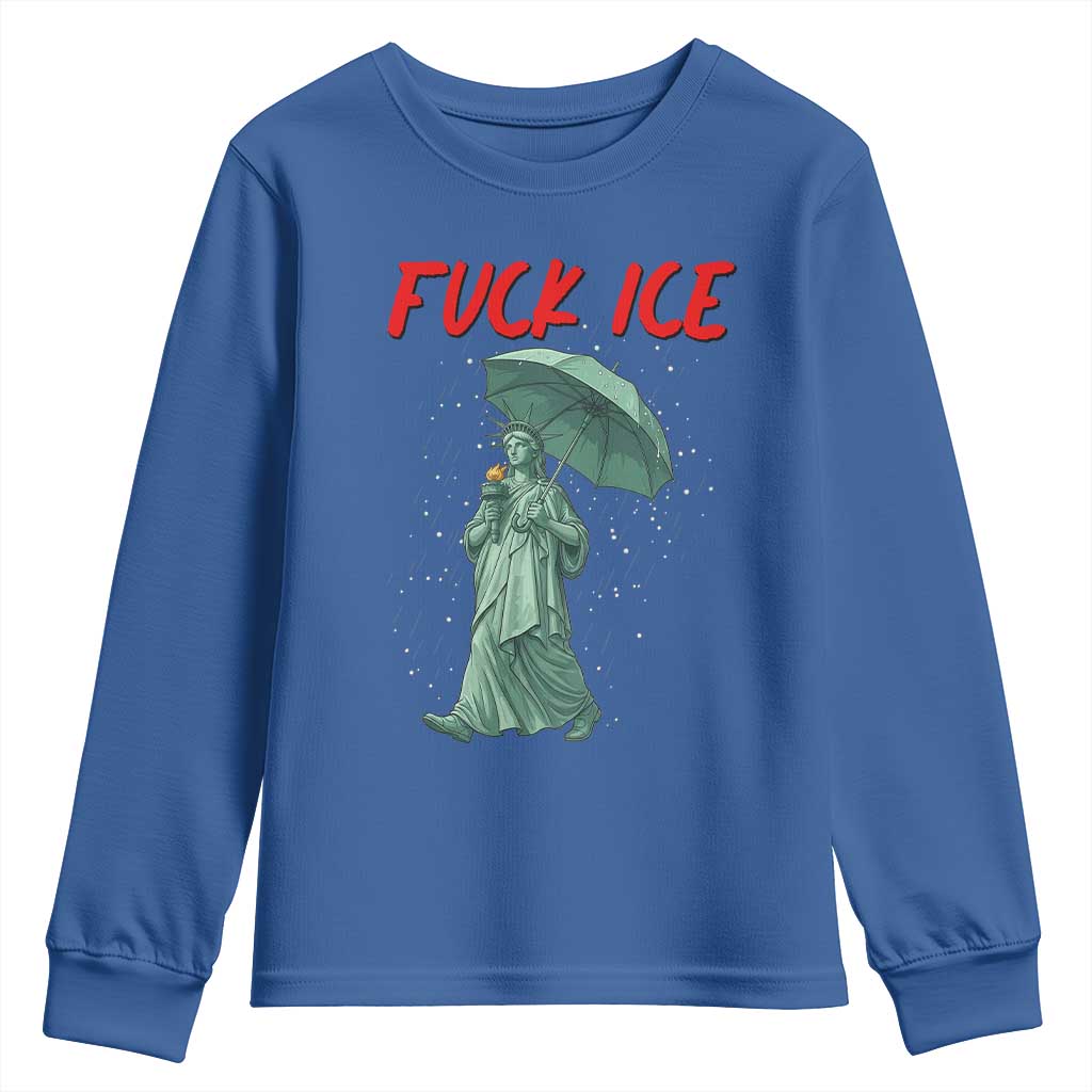 Statue of Liberty Crying Anti ICE Protest Meme Youth Sweatshirt TS14 Royal Blue Print Your Wear