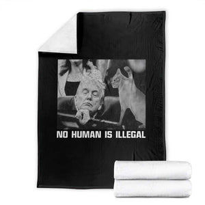 No Human Is Illegal Throw Blanket Funny Cat Anti ICE Meme TS14 Black Print Your Wear