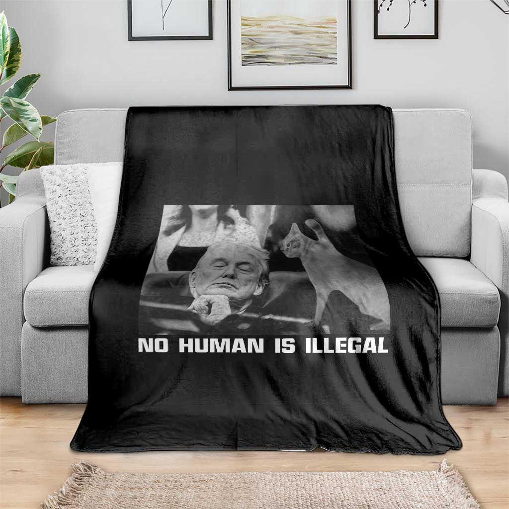 No Human Is Illegal Throw Blanket Funny Cat Anti ICE Meme TS14 Print Your Wear