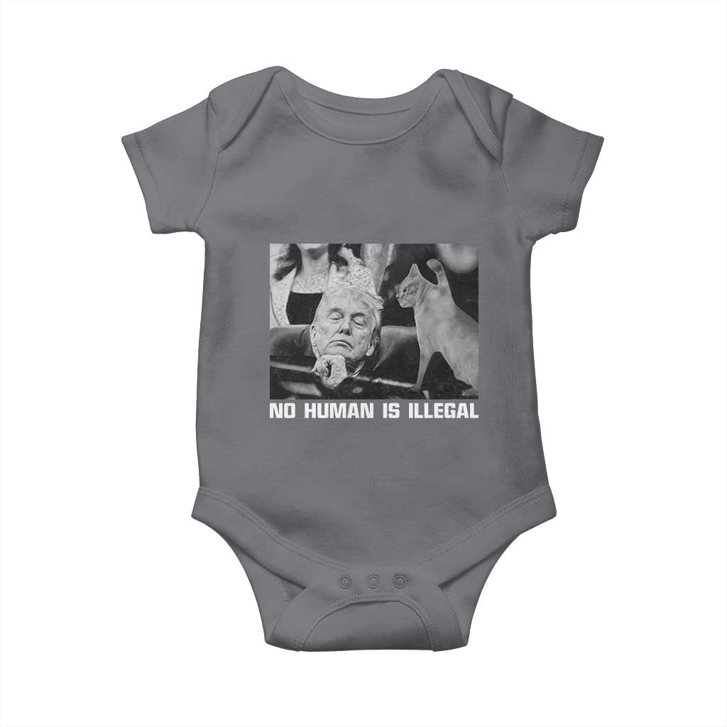 No Human Is Illegal Baby Onesie Funny Cat Anti ICE Meme TS14 Charcoal Print Your Wear
