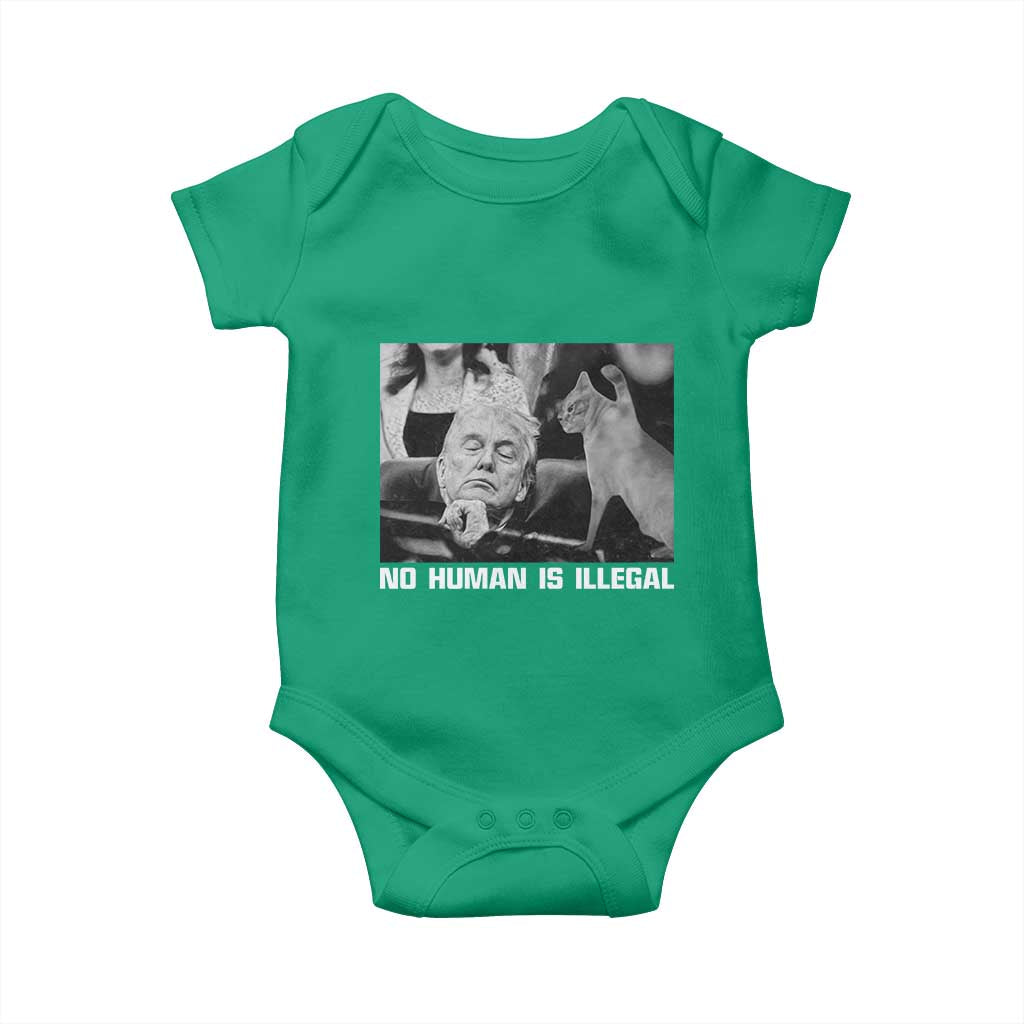 No Human Is Illegal Baby Onesie Funny Cat Anti ICE Meme TS14 Irish Green Print Your Wear