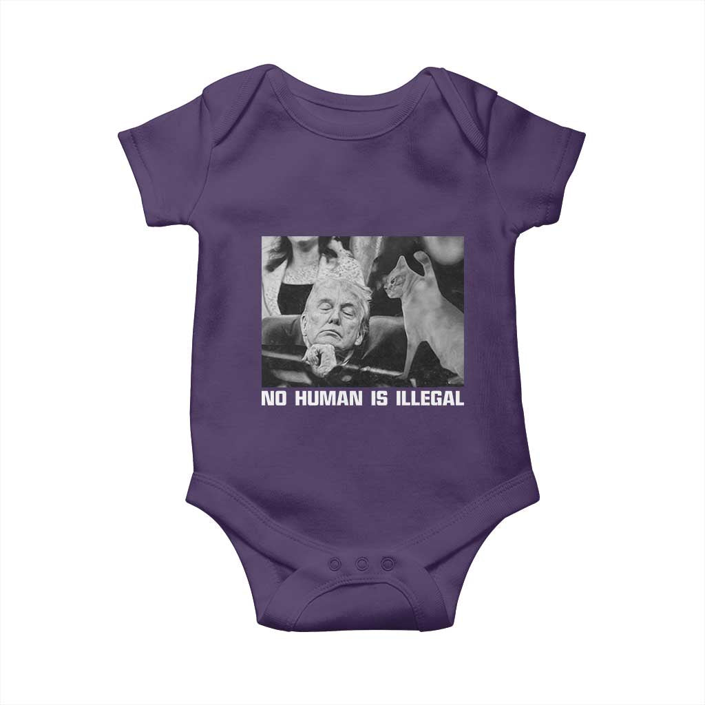 No Human Is Illegal Baby Onesie Funny Cat Anti ICE Meme TS14 Purple Print Your Wear
