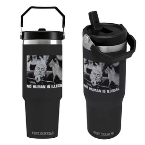 No Human Is Illegal Flip Straw Tumbler Funny Cat Anti ICE Meme TS14 One Size: 30 oz Black Print Your Wear