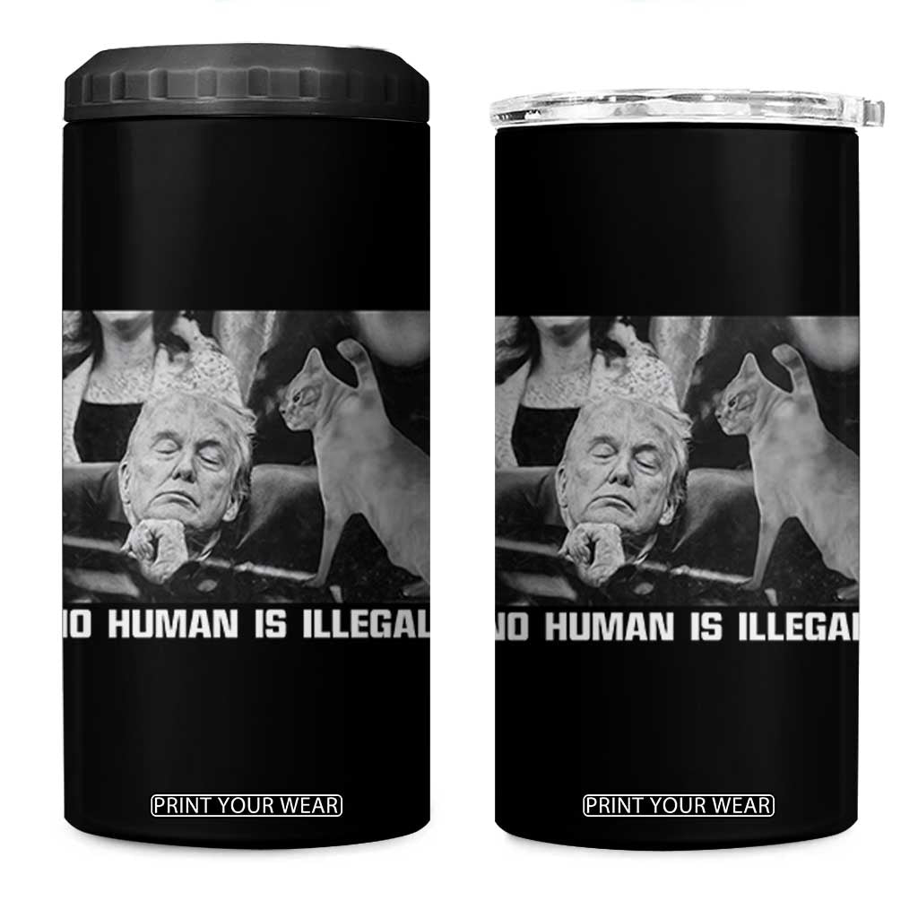 No Human Is Illegal 4 in 1 Can Cooler Tumbler Funny Cat Anti ICE Meme TS14 One Size: 16 oz Black Print Your Wear