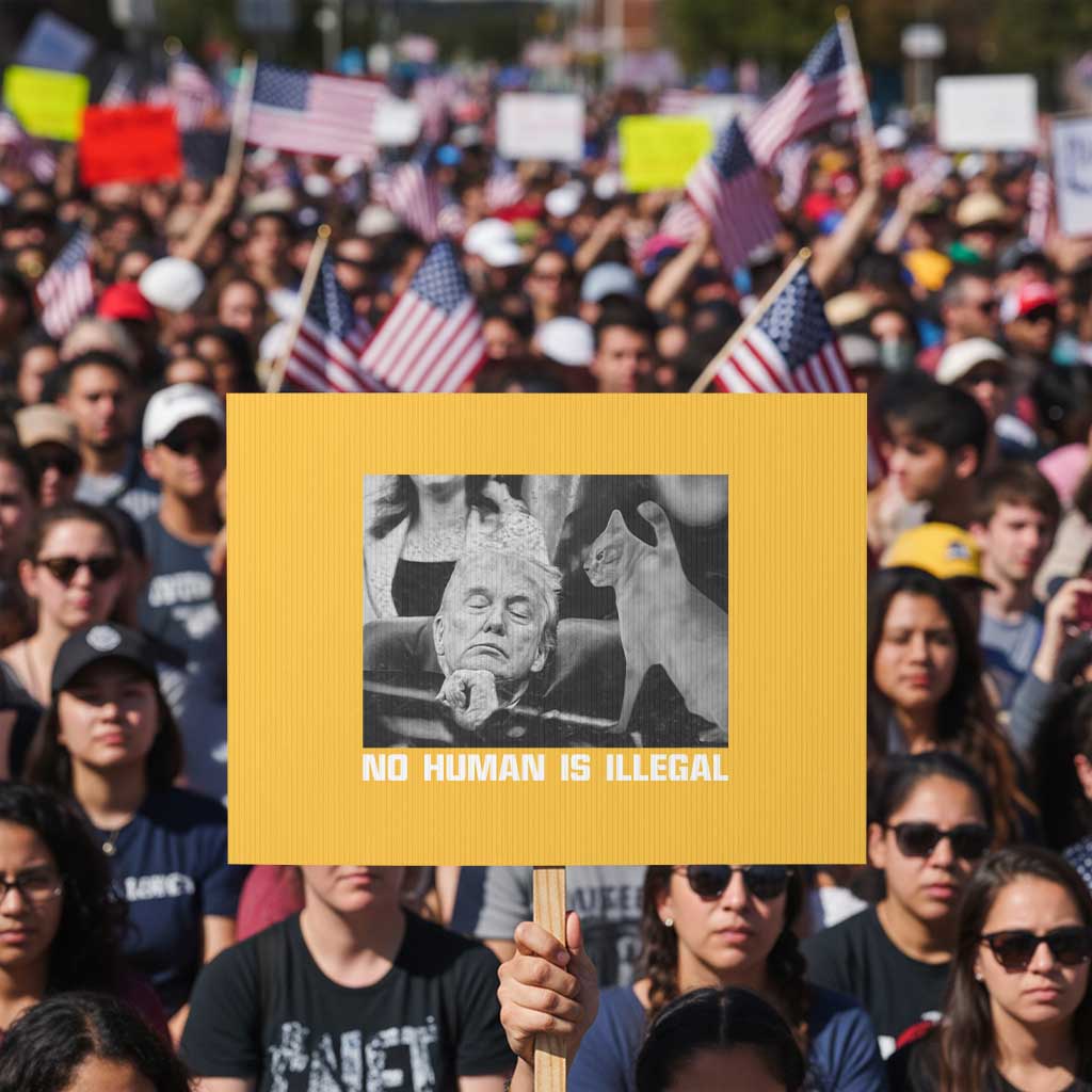No Human Is Illegal Protest Sign Funny Cat Anti ICE Meme TS14 Horizontal 18