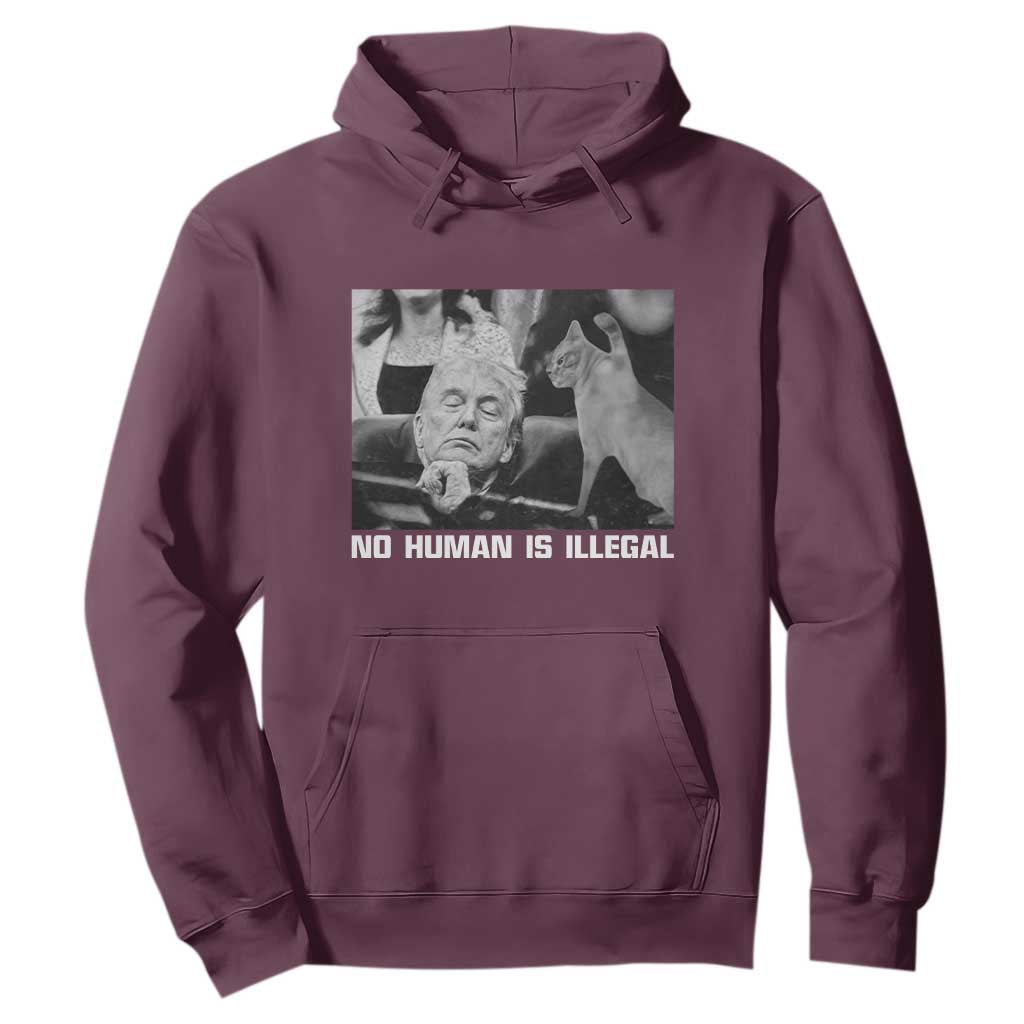 No Human Is Illegal Hoodie Funny Cat Anti ICE Meme TS14 Maroon Print Your Wear
