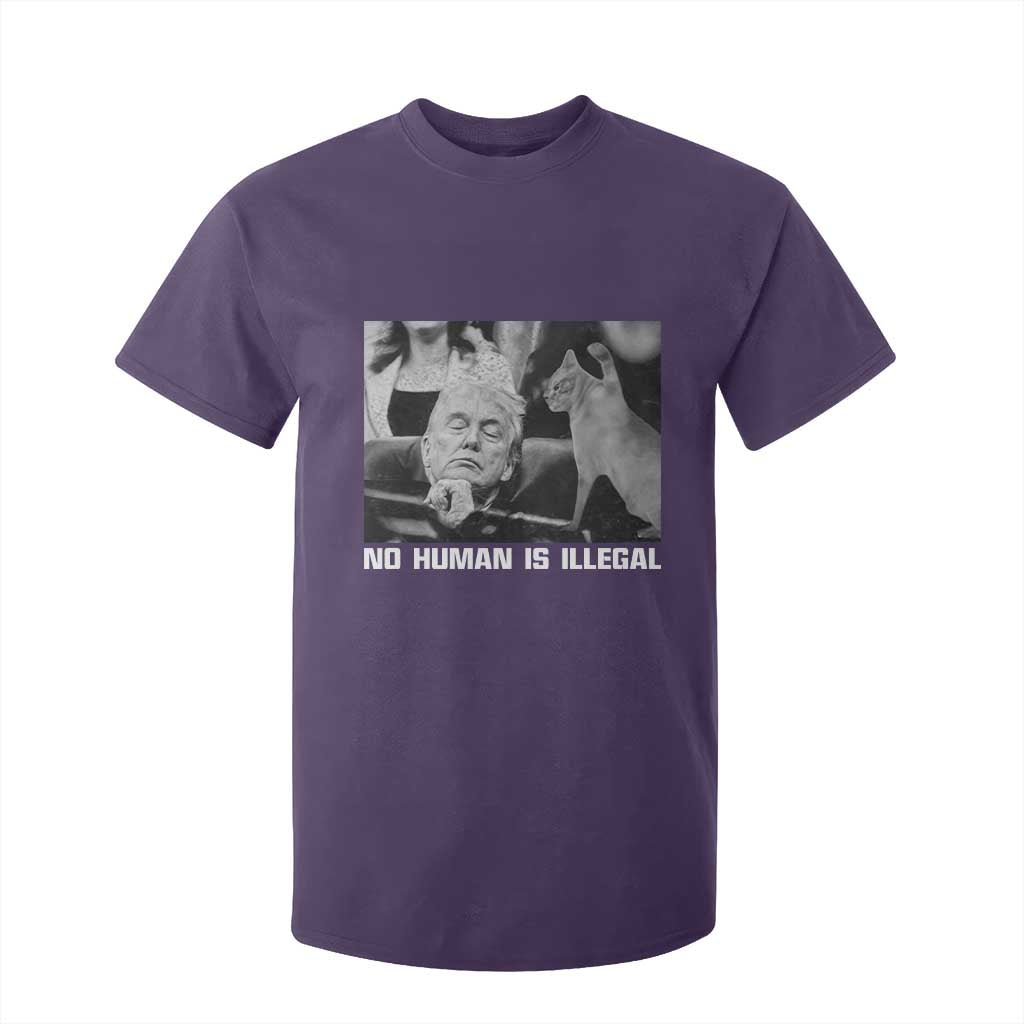 No Human Is Illegal T Shirt For Kid Funny Cat Anti ICE Meme TS14 Purple Print Your Wear