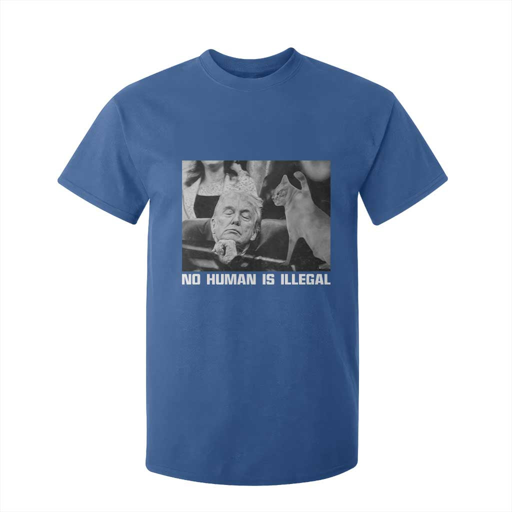 No Human Is Illegal T Shirt For Kid Funny Cat Anti ICE Meme TS14 Royal Blue Print Your Wear