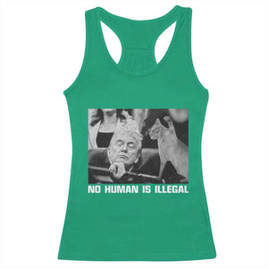 No Human Is Illegal Racerback Tank Top Funny Cat Anti ICE Meme TS14 Irish Green Print Your Wear