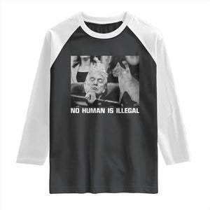 No Human Is Illegal Raglan Shirt Funny Cat Anti ICE Meme TS14 Black White Print Your Wear