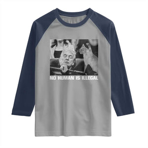 No Human Is Illegal Raglan Shirt Funny Cat Anti ICE Meme TS14 Sport Gray Navy Print Your Wear