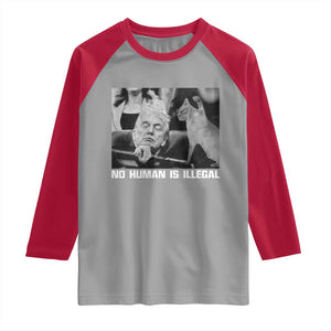 No Human Is Illegal Raglan Shirt Funny Cat Anti ICE Meme TS14 Sport Gray Red Print Your Wear