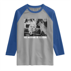 No Human Is Illegal Raglan Shirt Funny Cat Anti ICE Meme TS14 Sport Gray Royal Print Your Wear