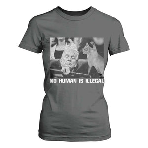 No Human Is Illegal T Shirt For Women Funny Cat Anti ICE Meme TS14 Dark Heather Print Your Wear